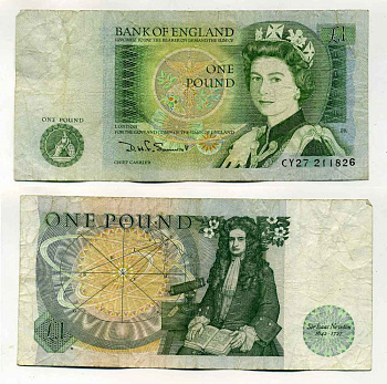 Англия 1 фунт ND (1978-1984) сэр Исаак Ньютон, черная подпись D.H.F. Somerset Pick 377 b бумага 8589-22-2-1