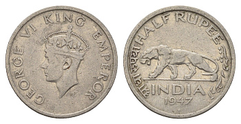 Британская Индия 1/4 рупии 1947 Георг VI (1936-1952) KM 548 никель 4648-127