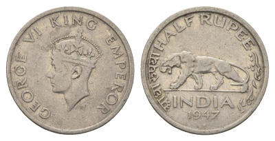 Британская Индия 1/4 рупии 1947 Георг VI (1936-1952) KM 548 никель 4648-127