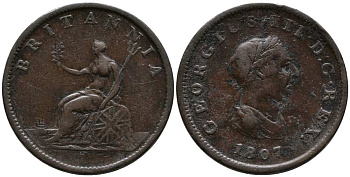 Великобритания 1/2 пенни 1807 Георг III (1760-1820) KM 662, Spink 3781 медь 1518-711