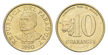 Парагвай 10 гуарани 1990 год-тип KM 178 никель латунь UNC 4668-968