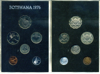 Ботсвана официальный набор из 6 монет (1, 5, 10, 25 и 50 тхебе; 1 пула) 1976 в оригинальной пластиковой упаковке KM PS1 (3, 4, 5, 6, 7 и 8) PROOF 2-5-2-28