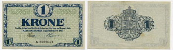 Дания 1 крона 1916 серия А Pick 12 b бумага aUNC 7484-10-2-2