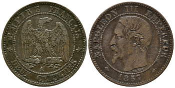 ФРАНЦИЯ 2 САНТИМА 1857 А, НАПОЛЕОН III KM 776.1 бронза 34-1154