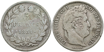 Франция 5 франков 1831 K, Луи Филипп I (1830-1848) KM 745.7 серебро 00-1067-10-64