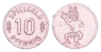 Германия игровой жетон в 10 пфеннигов ND Волк, диаметр 17 мм, вес 0,6 гр алюминий 4613-522
