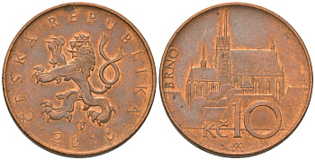 Чехия 10 крон 2010 b’, кафедральный собор в Брно KM 4 сталь плакированная медью aUNC 4592-1151