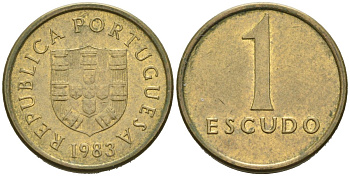 Португалия 1 эскудо 1983 KM 614 никель латунь 4567-938