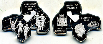 Замбия 5000 квача 2000 миллениум, Олимпийский игры 2000 года, Сиднейская опера, Елизавета II KM 115 серебро PROOF 1071-9-23