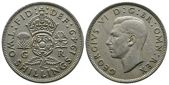 Великобритания 2 шиллинга (флорин) 1949 Георг VI (1936-1952) KM 878, Spink 4107 медно-никель 4381-1235
