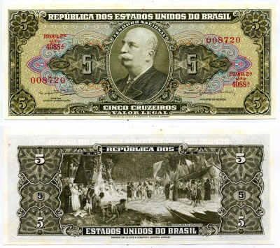 Бразилия 5 крузейро 1964 серия 4088, подпись 14 Pick 176d бумага UNC (пресс) 8603-34-1-2