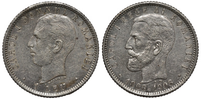 Румыния 1 лей 1906 40 лет правления Карола I (1881-1914) KM 34 серебро 441-331