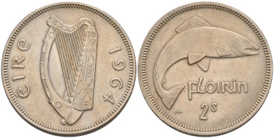 Ирландия 1 флорин 1964 лосось KM 15а медно-никель 88-722