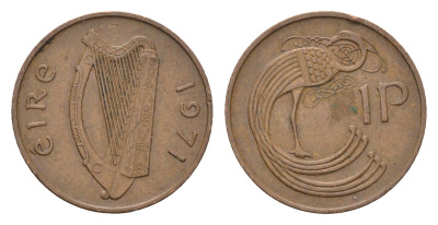 Ирландия 1 пенни 1971 мифологическая птица лира KM 20 бронза 4690-347