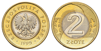 Польша 2 злотых 1995 Y 283 биметалл UNC 4654-833