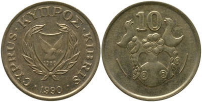 Кипр 10 центов 1990 KM 56.2 никель латунь 4380-257