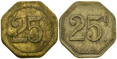 Франция 25 сантимов XIX-XX век ресторанный жетон латунь 4166-611