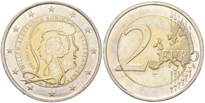 Нидерланды 2 евро 2013 200 лет Королевству KM 324 биметал aUNC 4155-156