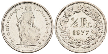 Швейцария 1/2 франка 1977 В KM 23а медно-никель 4576-937