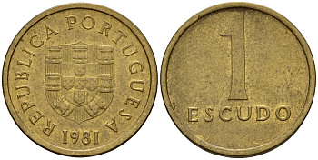 Португалия 1 эскудо 1981  KM 514 никель-латунь    4598-1253