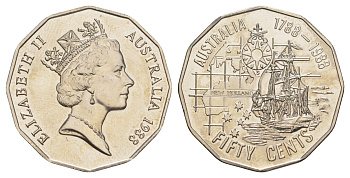 Австралия 50 центов 1988 200 лет Австралии KM 99 медно-никель UNC 38-743