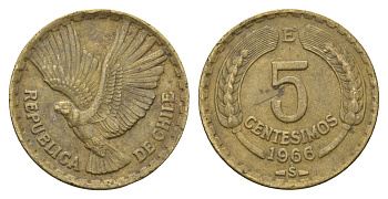 Чили 5 сентесимо 1966 KM 190 алюминиевая бронза 4663-411