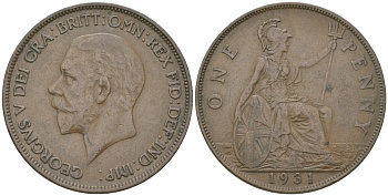 Великобритания 1 пенни 1931 Георг V (1910-1936) KM 838, Spink 4055 бронза    69-1021
