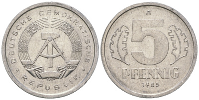 ГДР 5 пфеннигов 1983 A КМ 9.2 алюминий 3458-1244