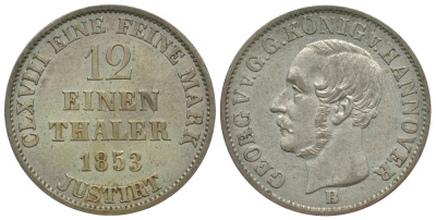 Ганновер 1/12 талера 1853 J, Георг V (1851-1866) KM 219 серебро aUNC 00-807-02