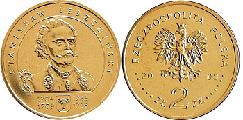 Польша 2 злотых 2003 MW, Станислав Лещинский KM 473 нордик  UNC 4531-844