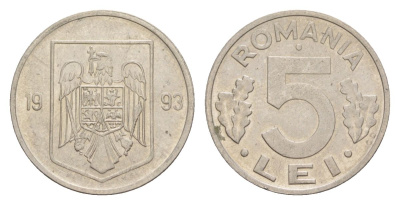 Румыния 5 леев 1993 KM 114 сталь плакированная никелем 4632-1042
