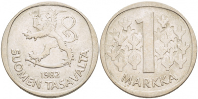 ФИНЛЯНДИЯ 1 МАРКА 1982 K KM 49а медно-никель 3718-1146
