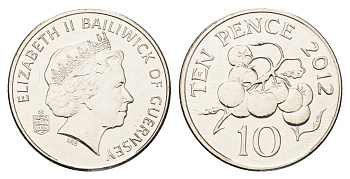 Гернси 10 пенсов 2012 год-тип, помидоры KM 149a сталь плакированная никелем UNC 4660-854
