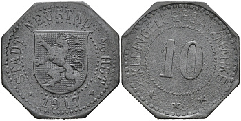 Германия ПФАЛЬЦ НЬЮШТАДТ 10 пфеннигов 1917 КЛЯЙНГЕЛЬД цинк 75-1159