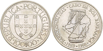 Португалия 100 эскудо 1988 серия золотой век португальских открытий, Бартоломеу Диаш KM 642 медно-никель UNC 4537-522