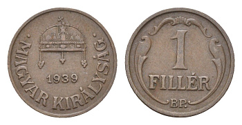Венгрия 1 филлер 1939 BP KM 505 бронза 4664-821