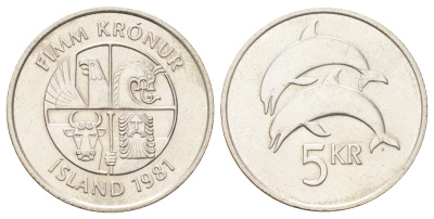Исландия 5 крон 1981 KM 28 медно-никель UNC 4666-914