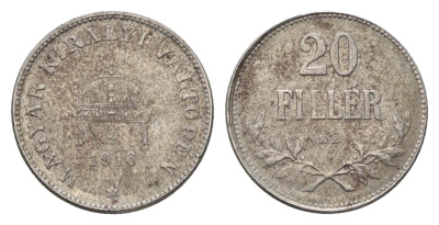 Венгрия 20 филлеров 1916 КВ, Карл I (1916-1918) KM 498 железо 4665-1043