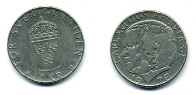 Швеция 1 крона 1978 Карл XVI Густав (1973- ) KM 852 медь плакированная медно-никелем 37-312