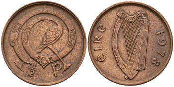 Ирландия 1/2 пенни 1978 птичка KM 19 бронза 4174-849