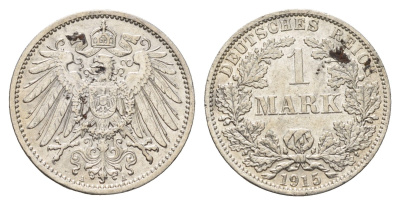 Германия 1 марка 1915 A, Вильгельм II (1888-1918) KM 14, J. 17 серебро 98-1017