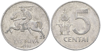 Литва 5 центов 1991 KM 87 алюминий 4616-1126