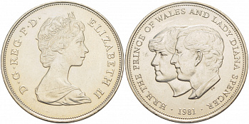Великобритания 25 пенсов 1981 Королевская свадьба принца Чарльза и леди Дианы, Елизавета II (1952-2022) KM 925, Spink 4229 медно-никель UNC 118-312