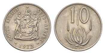 ЮАР 10 центов 1972 герб, цветок алоэ KM 85 никель 4627-221