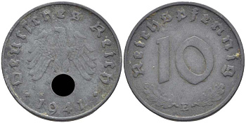 ГЕРМАНИЯ 10 РЕЙХСПФЕННИГОВ 1941 E KM 101, J. 371 цинк 4401-811