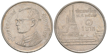 Таиланд 1 бат 2006 BE2549, Рама IX (1946-2016), королевский дворец KM 183 медно-никель 4576-1156