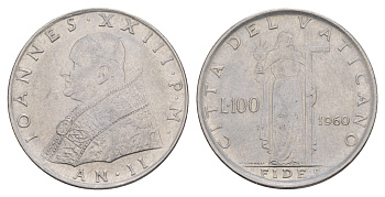 Ватикан 100 лир 1960 KM 64 нержавеющая сталь aUNC 4637-332