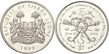Сьерра-Леоне 1 доллар 1999 Свадьба Принца Эдварда и Софи Рис-Джонс KM 139 медно-никель BU 4368-1025