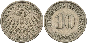 Германия 10 пфеннигов 1900 A KM 12, J. 13 медно-никель 4401-1147