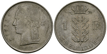 Бельгия 1 франк 1952 Belgique KM 142 медно-никель 4172-532